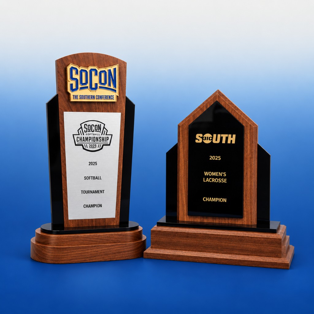 SoCon Softball and Big South Womens Lacrosse championship trophies