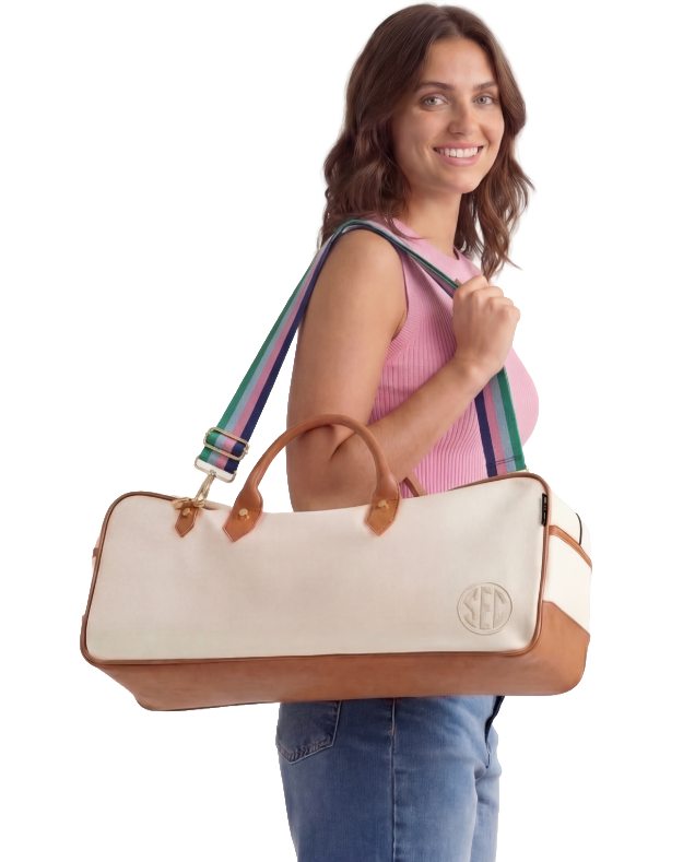 Woman with custom Mahjong bag